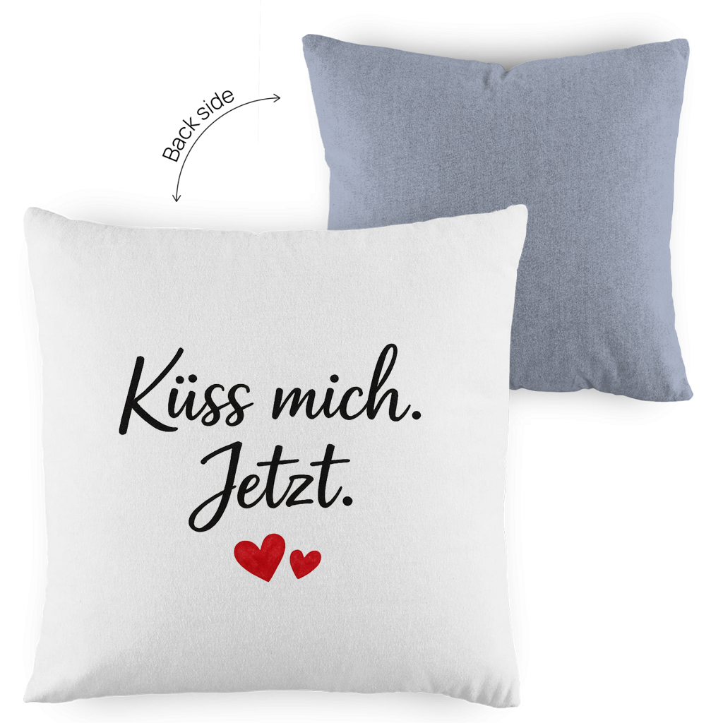 Kopfkissen zweifarbig „Küss mich jetzt“ – Romantisches Liebesgeschenk