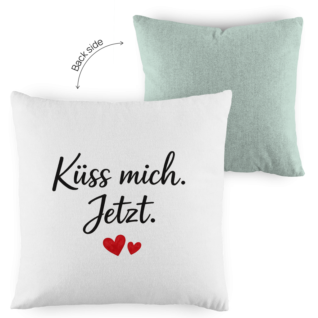 Kopfkissen zweifarbig „Küss mich jetzt“ – Romantisches Liebesgeschenk