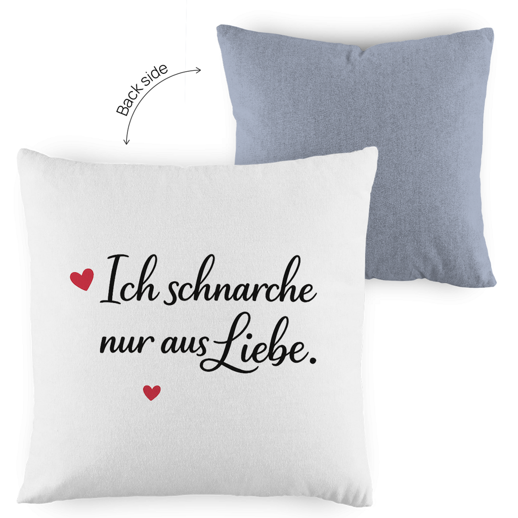 Kopfkissen zweifarbig „Ich schnarche nur aus Liebe“ – Lustiges Liebesgeschenk