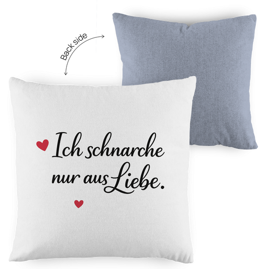 Kopfkissen zweifarbig „Ich schnarche nur aus Liebe“ – Lustiges Liebesgeschenk