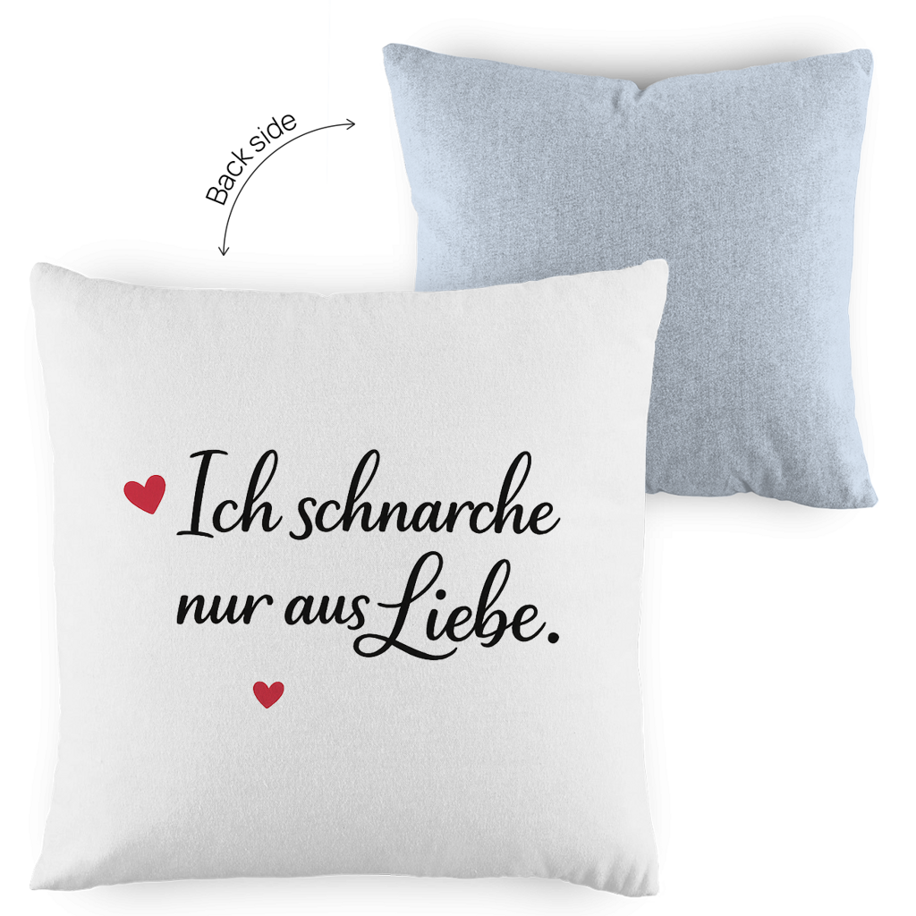 Kopfkissen zweifarbig „Ich schnarche nur aus Liebe“ – Lustiges Liebesgeschenk