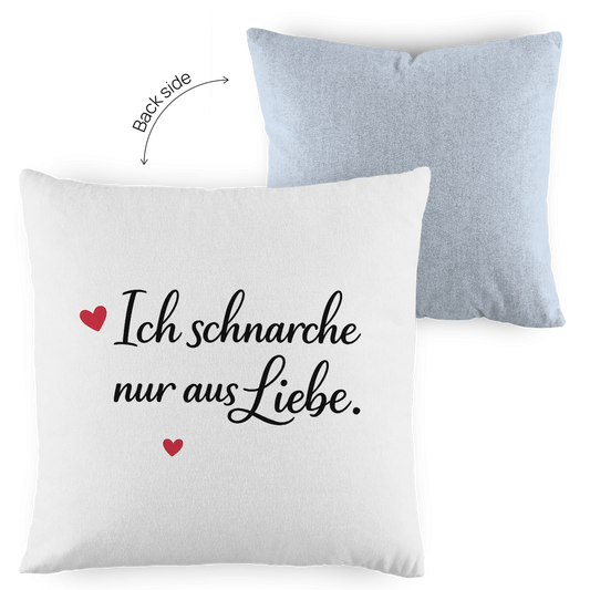 Kopfkissen zweifarbig „Ich schnarche nur aus Liebe“ – Lustiges Liebesgeschenk
