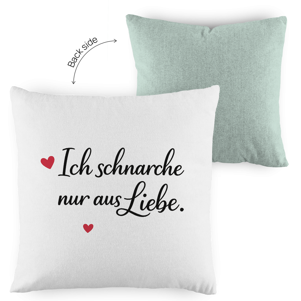 Kopfkissen zweifarbig „Ich schnarche nur aus Liebe“ – Lustiges Liebesgeschenk