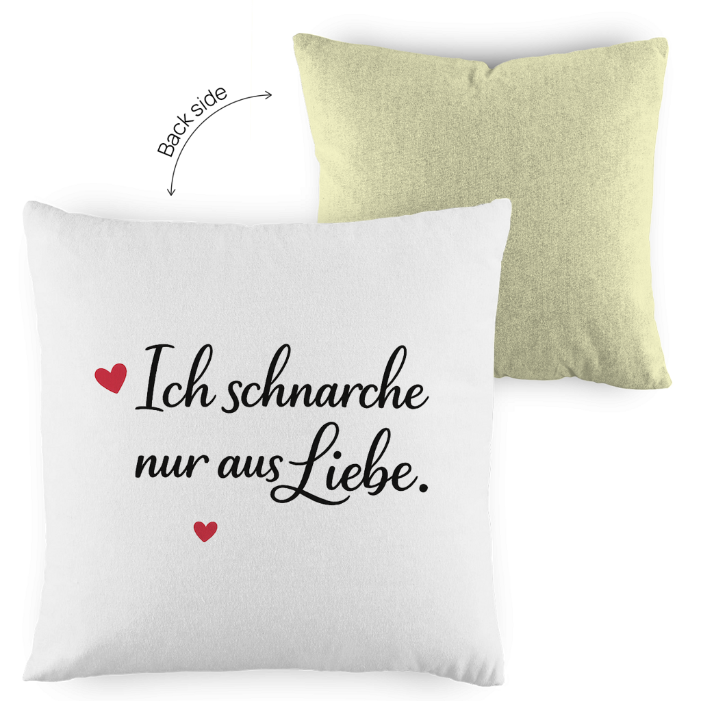 Kopfkissen zweifarbig „Ich schnarche nur aus Liebe“ – Lustiges Liebesgeschenk