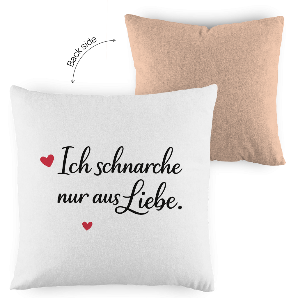 Kopfkissen zweifarbig „Ich schnarche nur aus Liebe“ – Lustiges Liebesgeschenk
