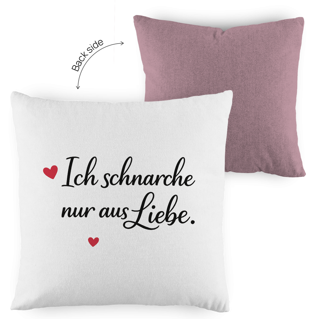Kopfkissen zweifarbig „Ich schnarche nur aus Liebe“ – Lustiges Liebesgeschenk