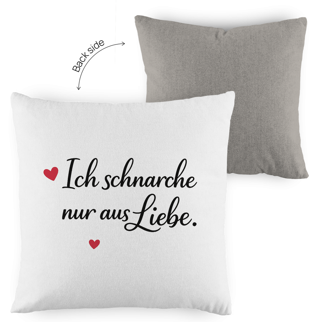Kopfkissen zweifarbig „Ich schnarche nur aus Liebe“ – Lustiges Liebesgeschenk