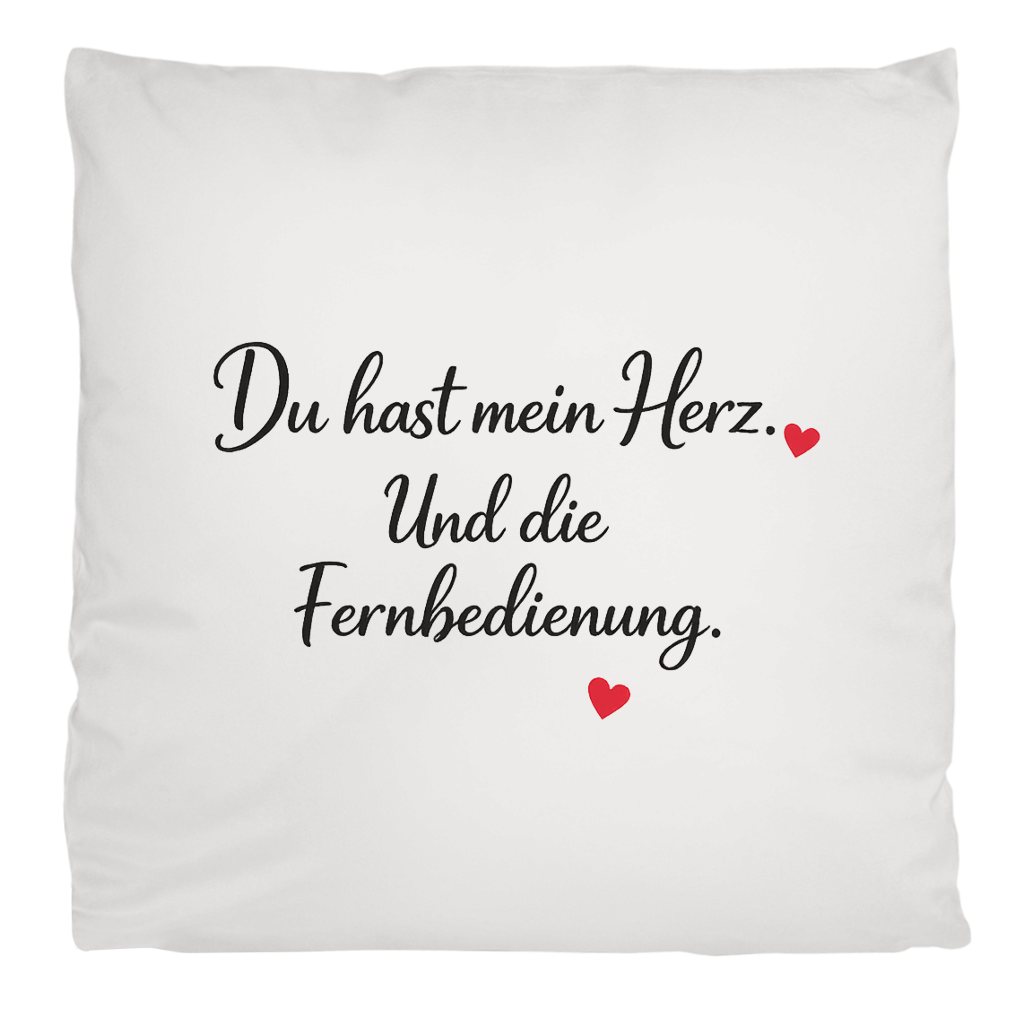 Flauschiges Kopfkissen „Du hast mein Herz. Und die Fernbedienung.“ – weich & kuschelig