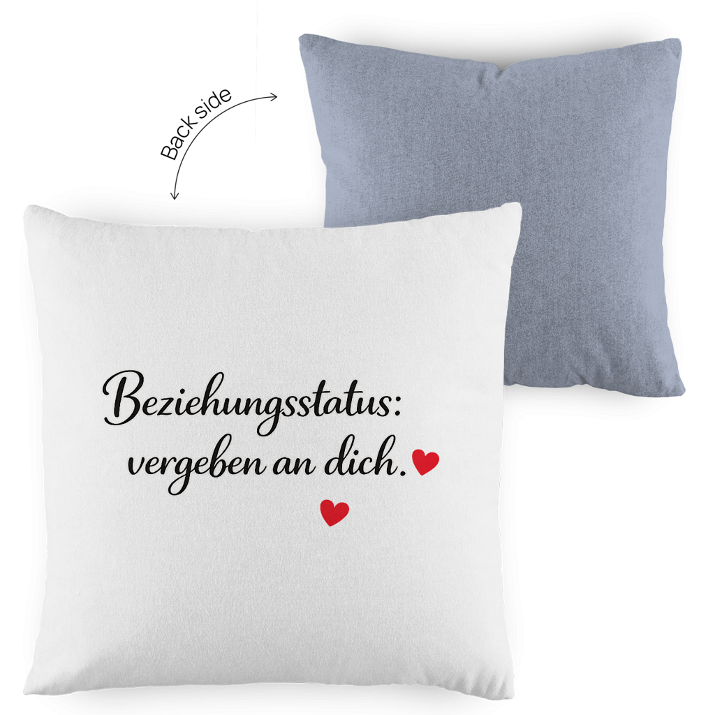Zweifarbiges Kopfkissen „Beziehungsstatus: vergeben an dich“ – romantisch & modern