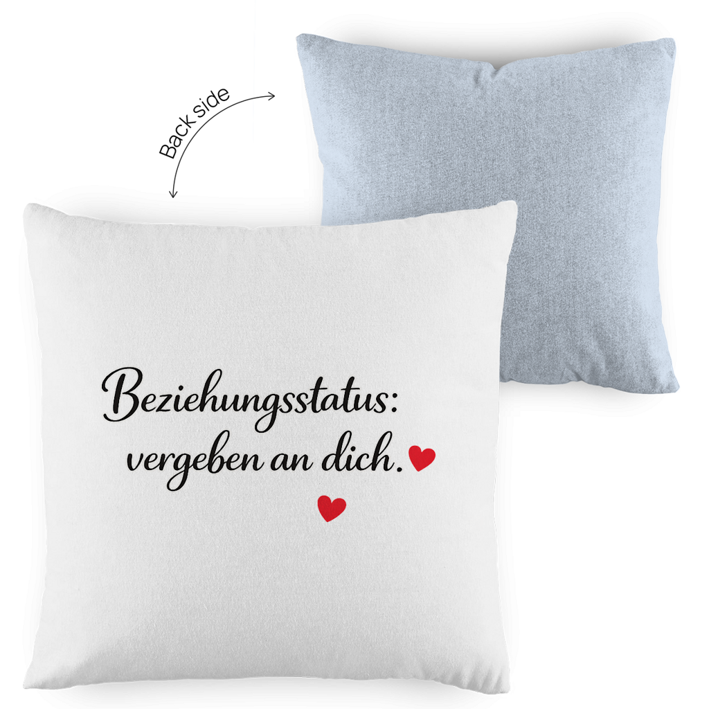 Zweifarbiges Kopfkissen „Beziehungsstatus: vergeben an dich“ – romantisch & modern