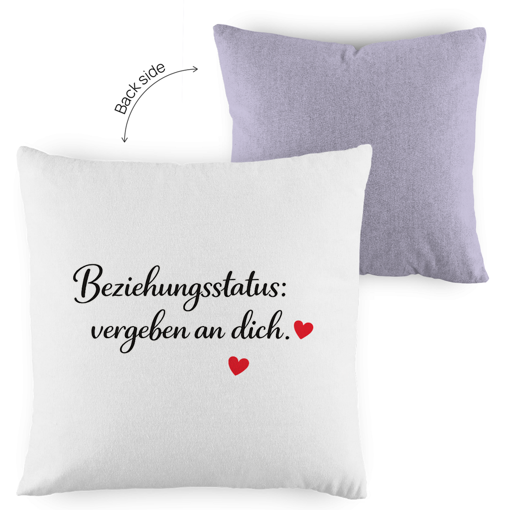 Zweifarbiges Kopfkissen „Beziehungsstatus: vergeben an dich“ – romantisch & modern