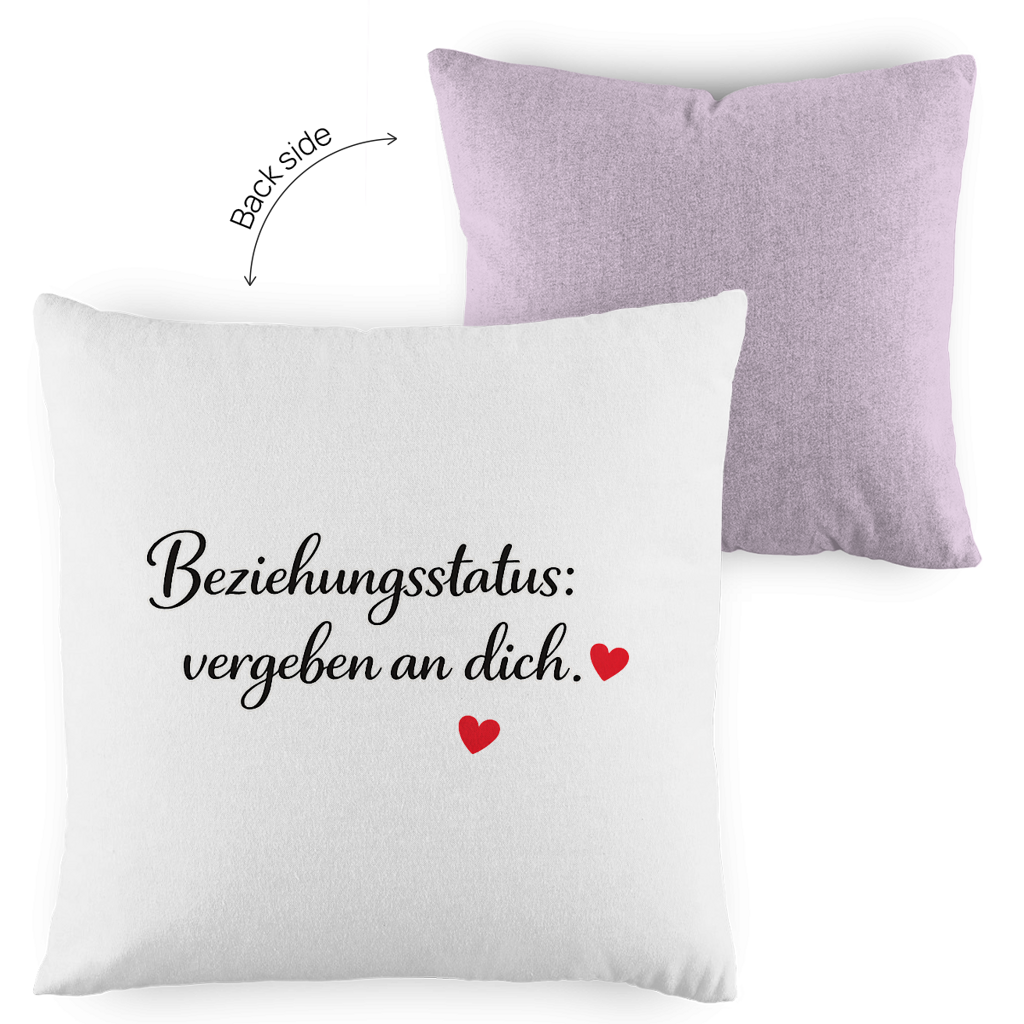 Zweifarbiges Kopfkissen „Beziehungsstatus: vergeben an dich“ – romantisch & modern