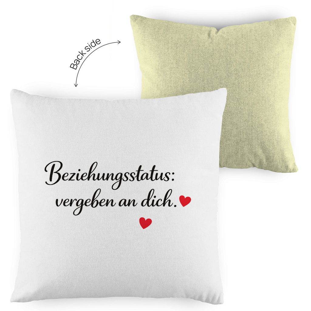 Zweifarbiges Kopfkissen „Beziehungsstatus: vergeben an dich“ – romantisch & modern