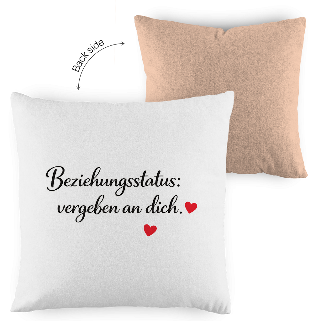 Zweifarbiges Kopfkissen „Beziehungsstatus: vergeben an dich“ – romantisch & modern