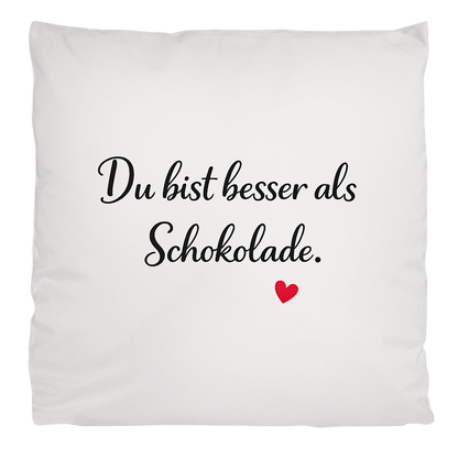 Flauschiges Kopfkissen „Du bist besser als Schokolade“ – weich & kuschelig
