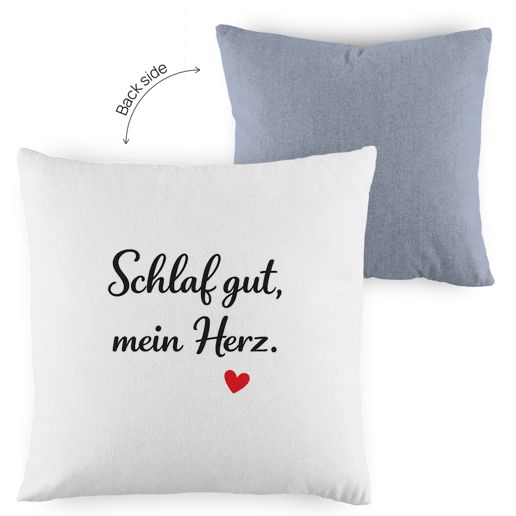 Zweifarbiges Kopfkissen „Schlaf gut, mein Herz“ – romantisch & modern