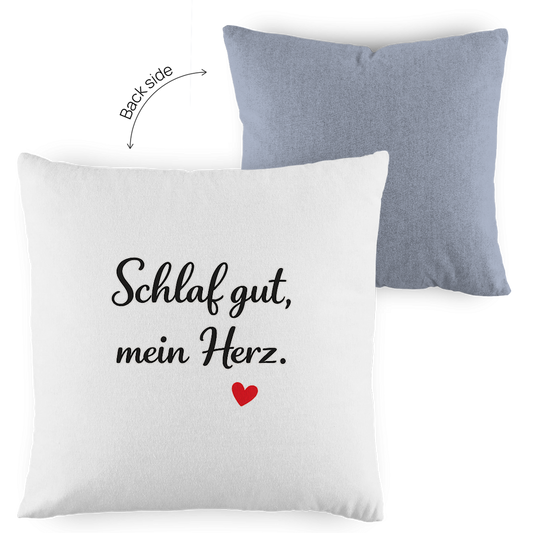 Zweifarbiges Kopfkissen „Schlaf gut, mein Herz“ – romantisch & modern
