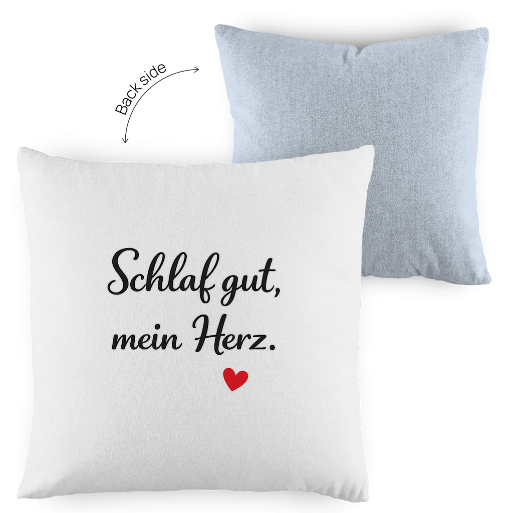 Zweifarbiges Kopfkissen „Schlaf gut, mein Herz“ – romantisch & modern