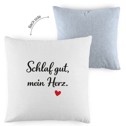 Zweifarbiges Kopfkissen „Schlaf gut, mein Herz“ – romantisch & modern