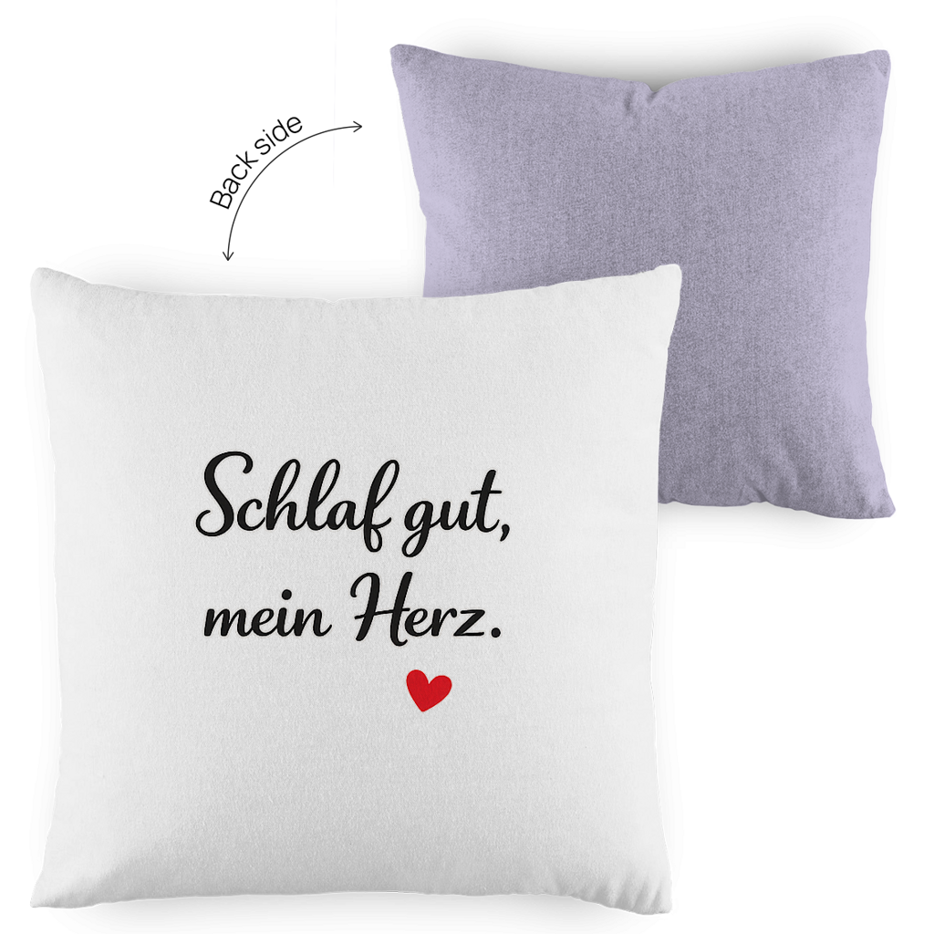 Zweifarbiges Kopfkissen „Schlaf gut, mein Herz“ – romantisch & modern