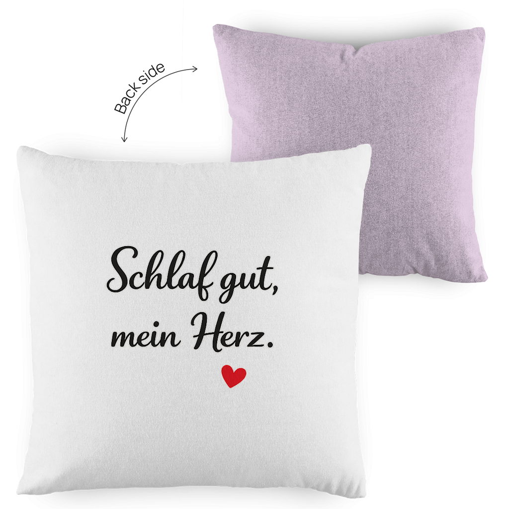 Zweifarbiges Kopfkissen „Schlaf gut, mein Herz“ – romantisch & modern