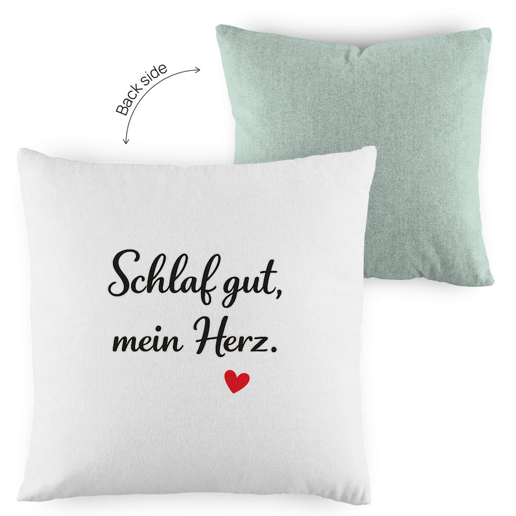 Zweifarbiges Kopfkissen „Schlaf gut, mein Herz“ – romantisch & modern