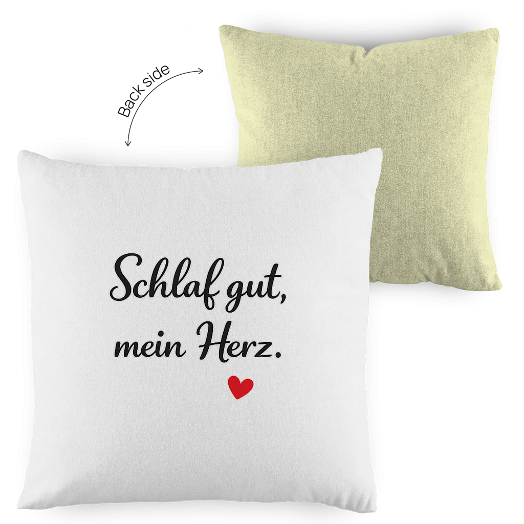 Zweifarbiges Kopfkissen „Schlaf gut, mein Herz“ – romantisch & modern
