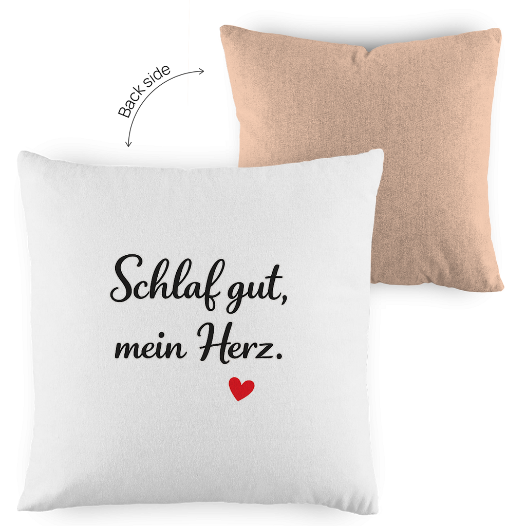 Zweifarbiges Kopfkissen „Schlaf gut, mein Herz“ – romantisch & modern