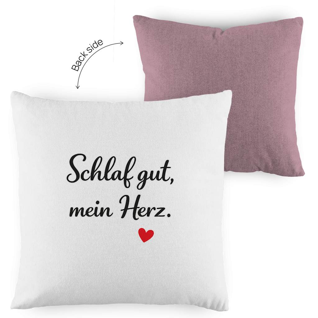 Zweifarbiges Kopfkissen „Schlaf gut, mein Herz“ – romantisch & modern