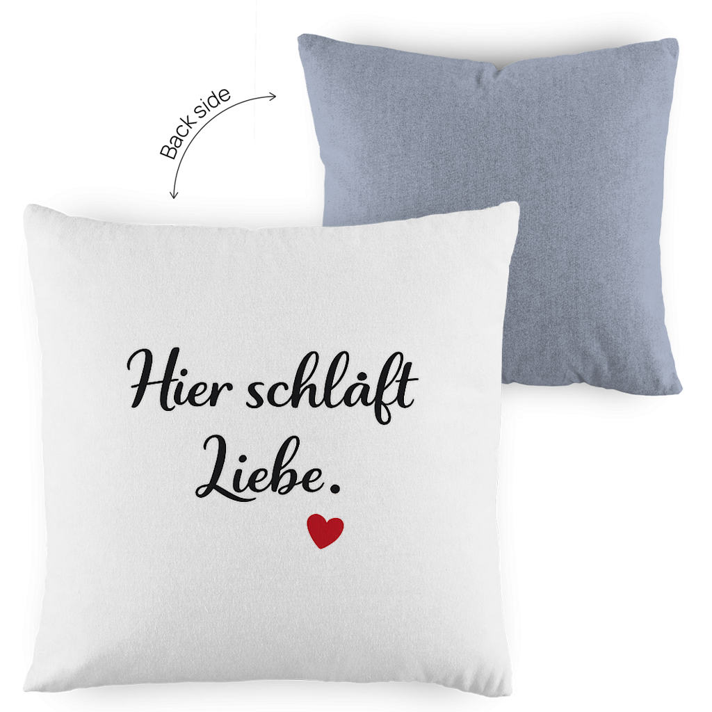 Zweifarbiges Kopfkissen „Hier schläft Liebe“ – romantisch & modern
