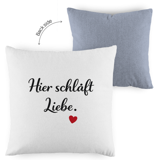 Zweifarbiges Kopfkissen „Hier schläft Liebe“ – romantisch & modern