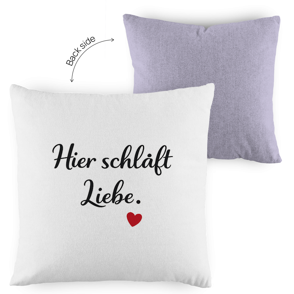 Zweifarbiges Kopfkissen „Hier schläft Liebe“ – romantisch & modern