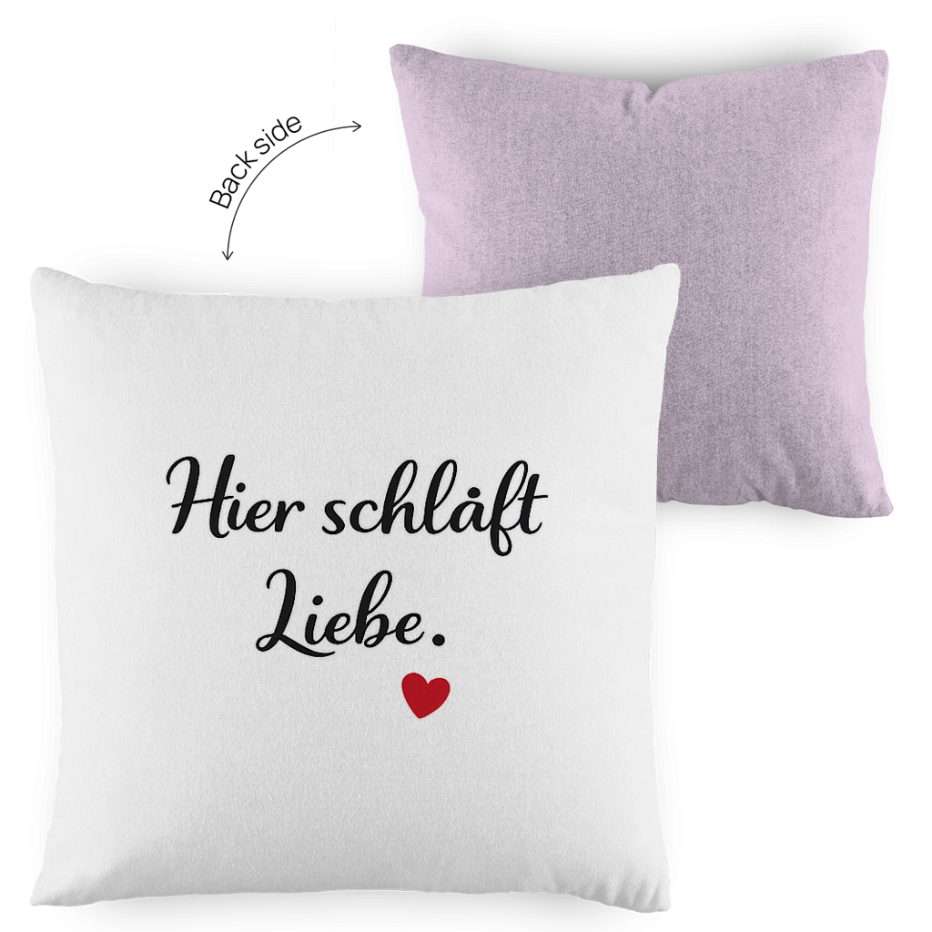 Zweifarbiges Kopfkissen „Hier schläft Liebe“ – romantisch & modern
