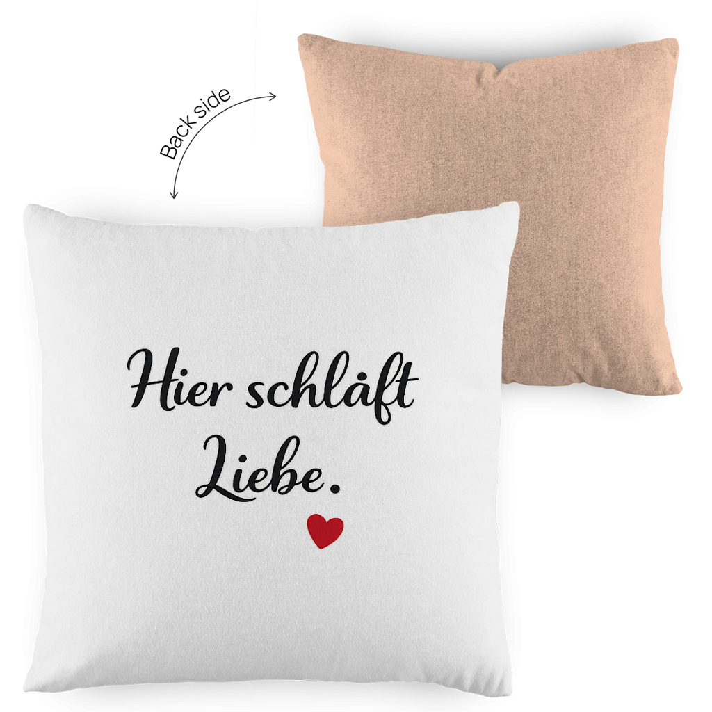 Zweifarbiges Kopfkissen „Hier schläft Liebe“ – romantisch & modern