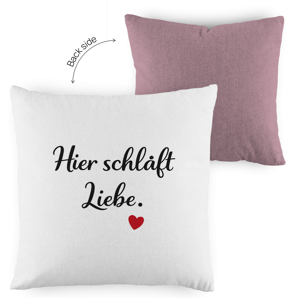 Zweifarbiges Kopfkissen „Hier schläft Liebe“ – romantisch & modern