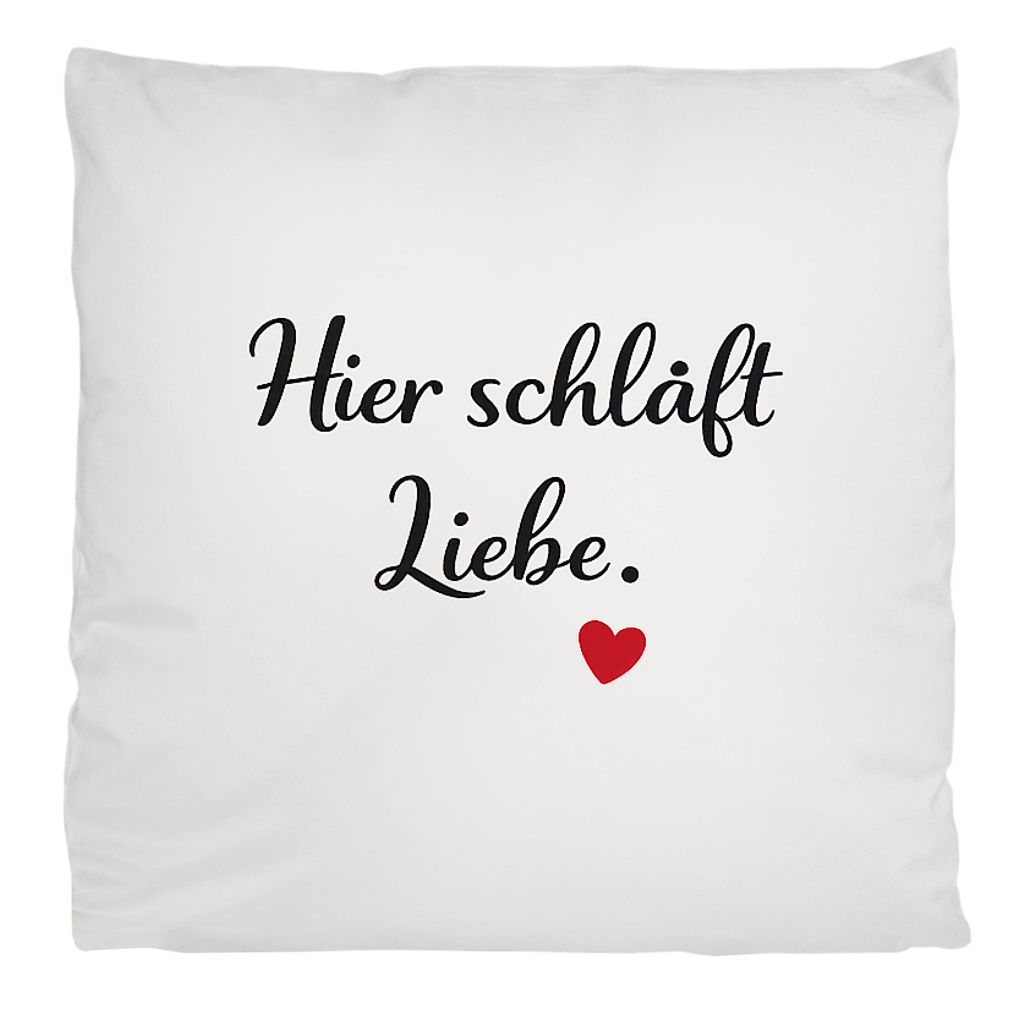 Flauschiges Kopfkissen „Hier schläft Liebe“ – weich & kuschelig