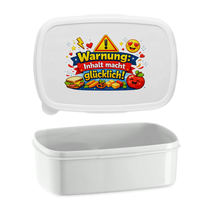 Lunchbox „Warnung: Inhalt macht glücklich!“ – Lustige Brotdose für Kinder & Erwachsene