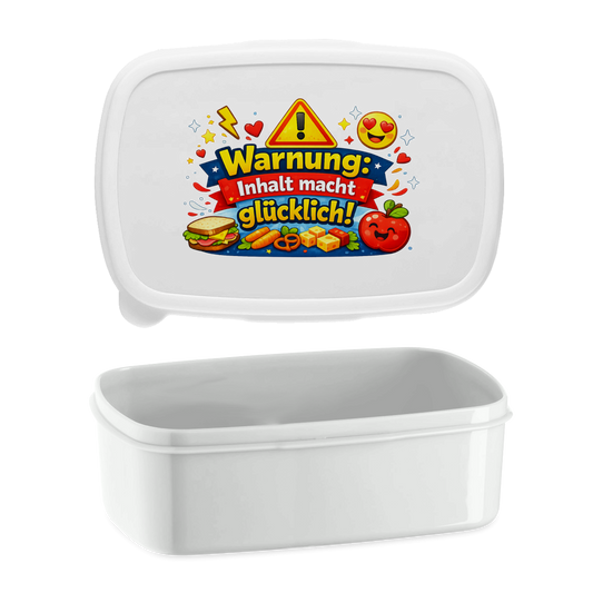 Lunchbox „Warnung: Inhalt macht glücklich!“ – Lustige Brotdose für Kinder & Erwachsene