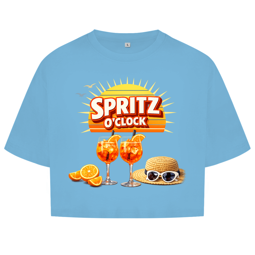 Damen Oversize Crop Top „Spritz O’Clock“ – Lustiger Sommer-Spruch & Aperitif-Statement Top