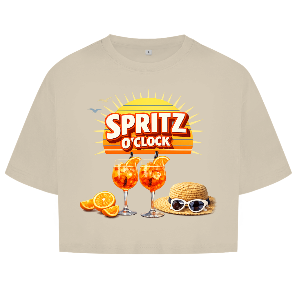 Damen Oversize Crop Top „Spritz O’Clock“ – Lustiger Sommer-Spruch & Aperitif-Statement Top