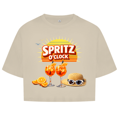Damen Oversize Crop Top „Spritz O’Clock“ – Lustiger Sommer-Spruch & Aperitif-Statement Top