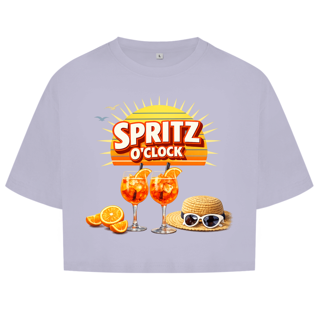 Damen Oversize Crop Top „Spritz O’Clock“ – Lustiger Sommer-Spruch & Aperitif-Statement Top
