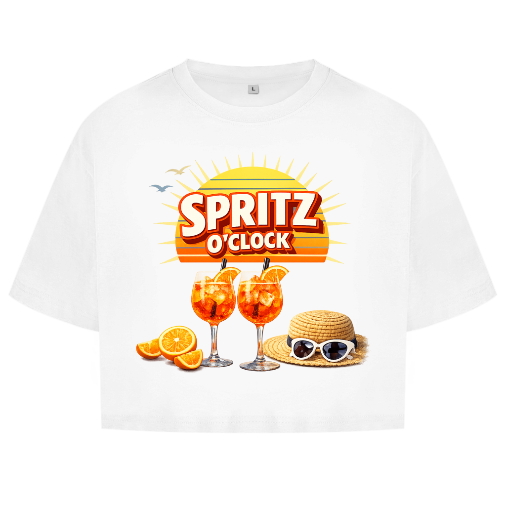 Damen Oversize Crop Top „Spritz O’Clock“ – Lustiger Sommer-Spruch & Aperitif-Statement Top