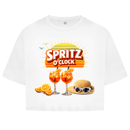 Damen Oversize Crop Top „Spritz O’Clock“ – Lustiger Sommer-Spruch & Aperitif-Statement Top