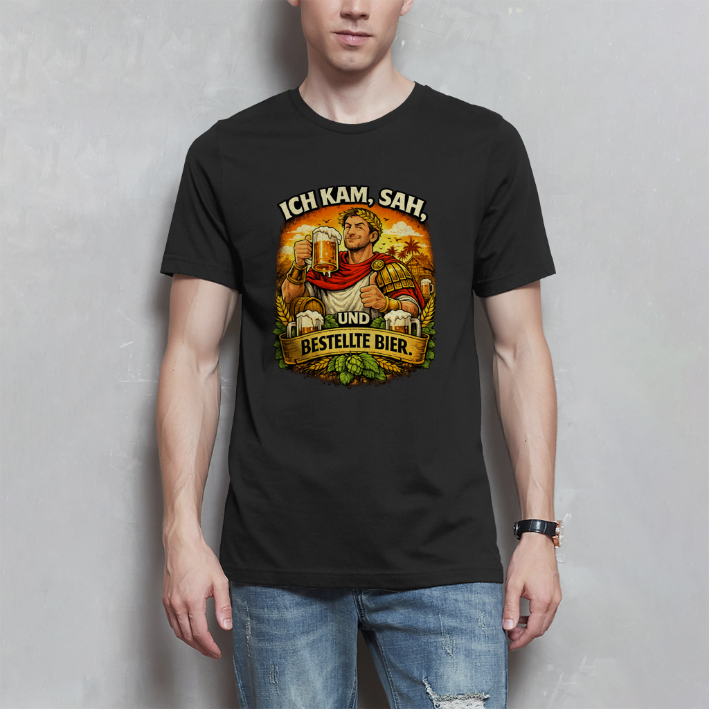 Herren T-Shirt „Ich kam, sah und bestellte Bier“ – Lustiger Bierspruch & Statement Shirt