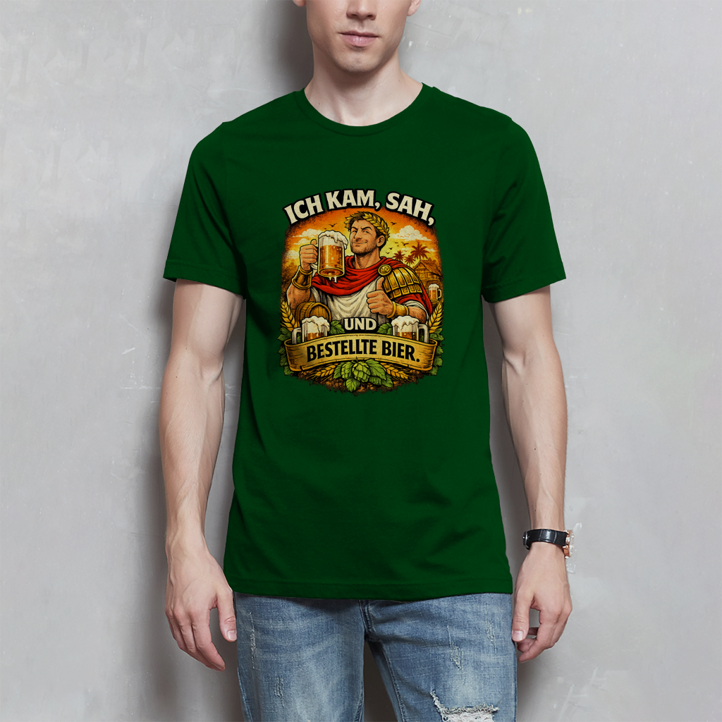 Herren T-Shirt „Ich kam, sah und bestellte Bier“ – Lustiger Bierspruch & Statement Shirt
