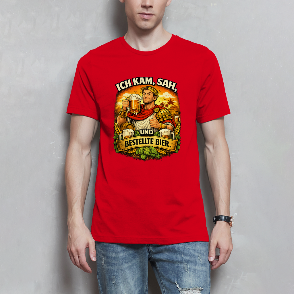 Herren T-Shirt „Ich kam, sah und bestellte Bier“ – Lustiger Bierspruch & Statement Shirt
