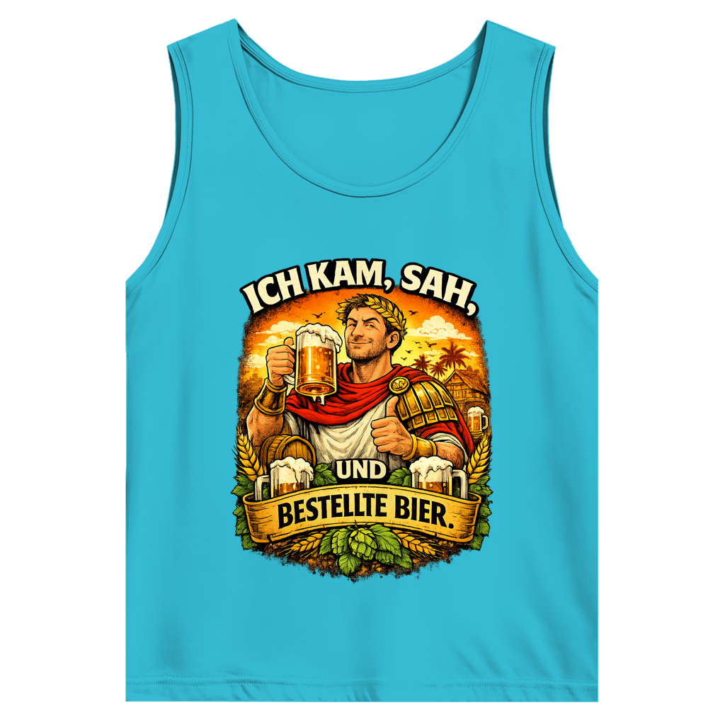 Herren Basic Tank Top „Ich kam, sah und bestellte Bier“ – Lustiger Bierspruch & Statement Shirt