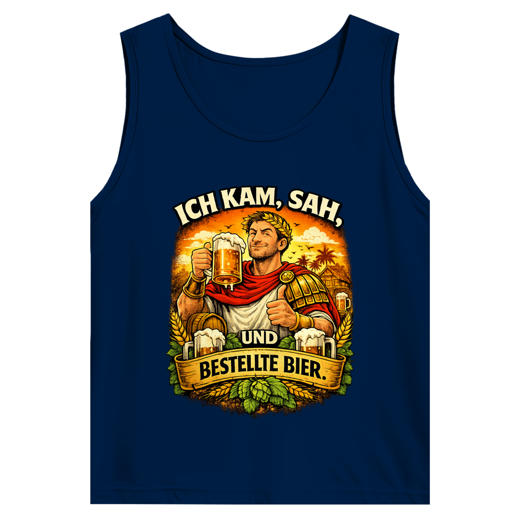 Herren Basic Tank Top „Ich kam, sah und bestellte Bier“ – Lustiger Bierspruch & Statement Shirt