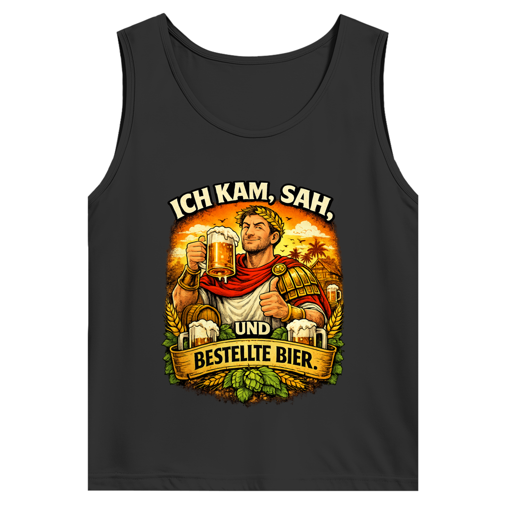 Herren Basic Tank Top „Ich kam, sah und bestellte Bier“ – Lustiger Bierspruch & Statement Shirt